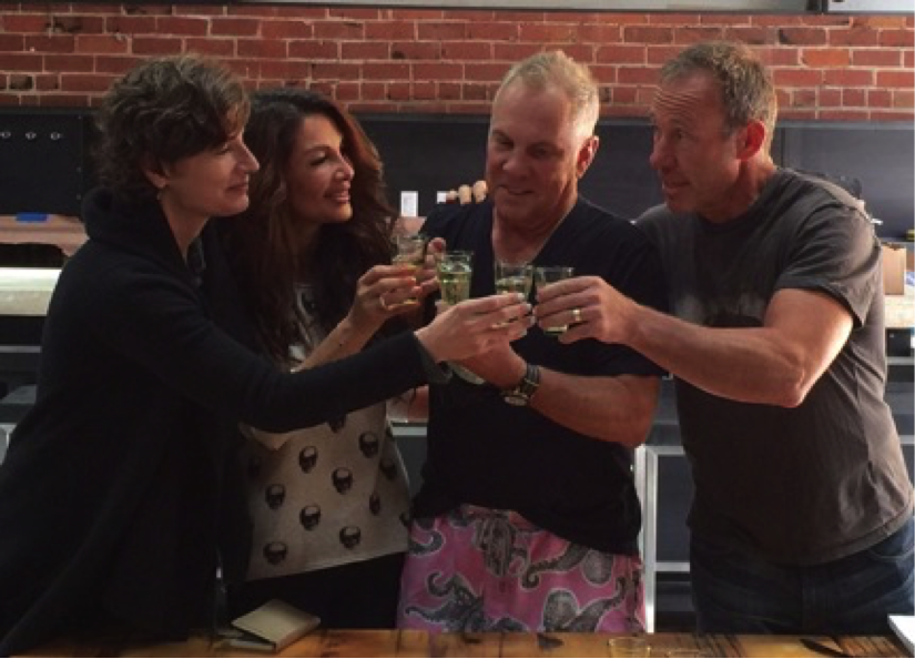 Karen Goldberg, Vanessa Higgins, Bill Higgins and Peter Schumacher toasting Playa —June 2016
